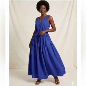 Athleta Canopy Parachute Maxi Dress Poseidon Blue Medium Side Pockets V-neck